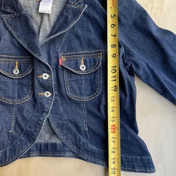 Y2K Levi's Jacket Juniors X-Large Blue Jean Denim Cropped Button Front Blazer - Picture 6 of 8